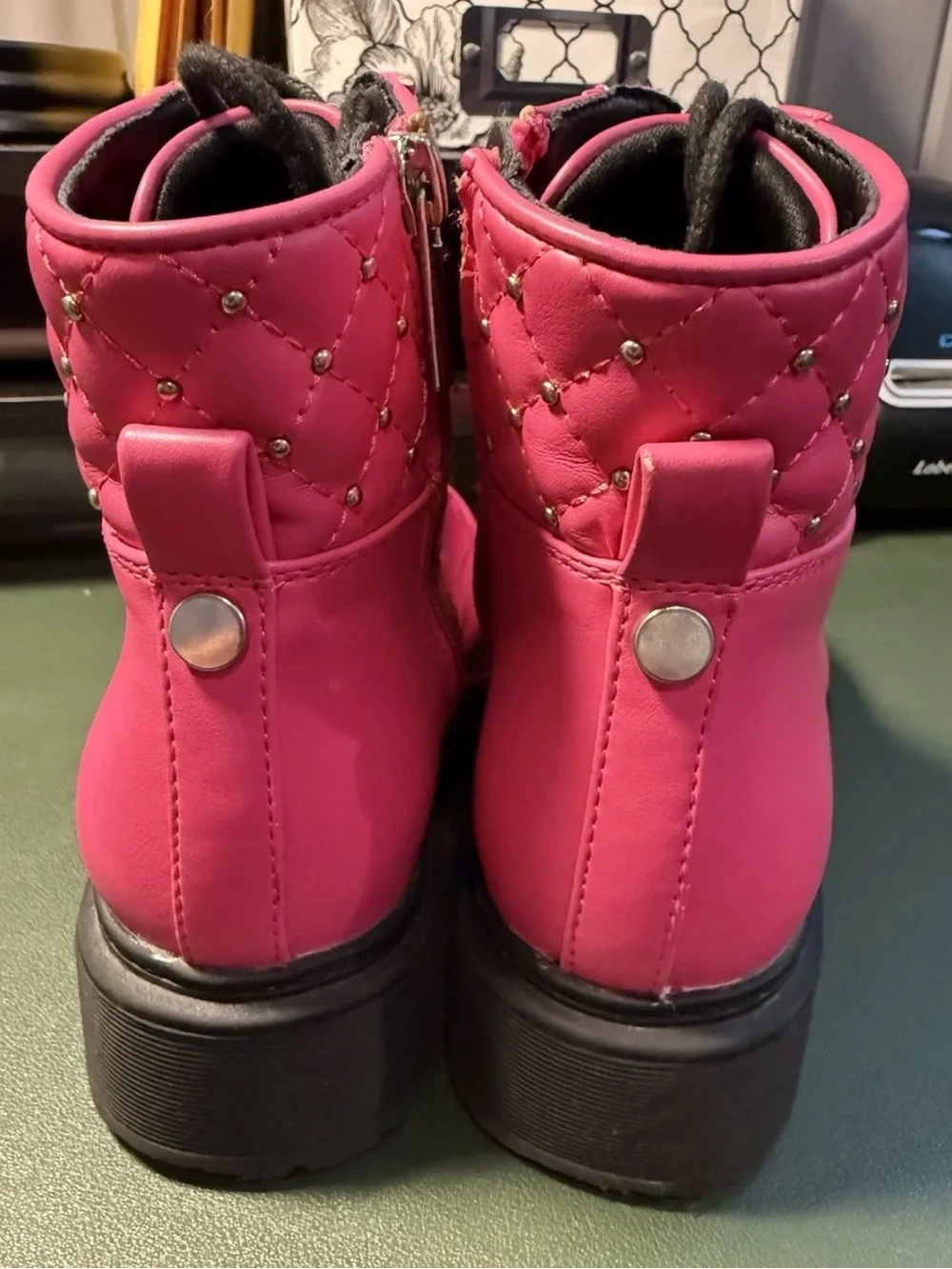 Kohl's Girls Hot Pink Quilted Combat Boots with Black Sole